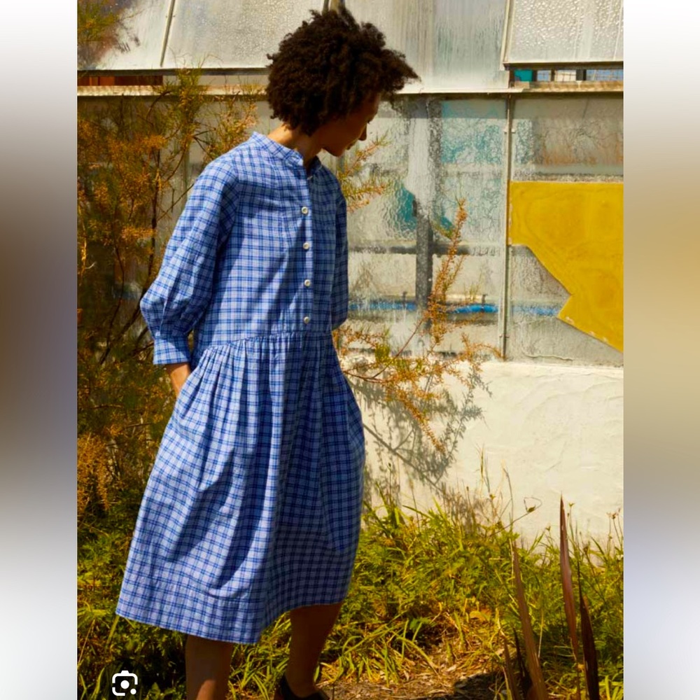 TOAST Blue Plaid Midi Dress